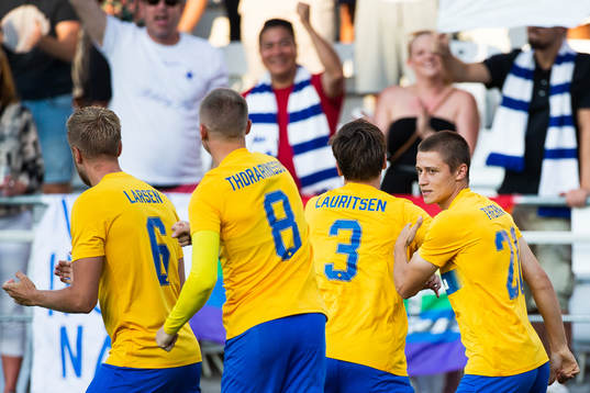 Simon Thern of IFK Norrköping celebrate with team mates