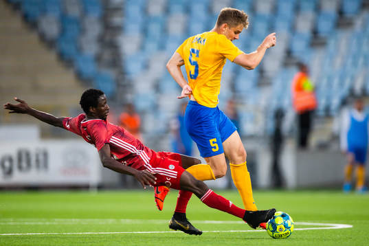 Seydina Keita of Liepaja and Christoffer Nyman of IFK