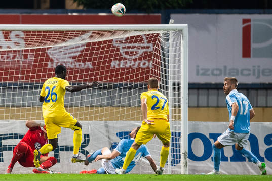 goalkeeper Johan Dahlin and Lasse Nielsen of Malmö FF