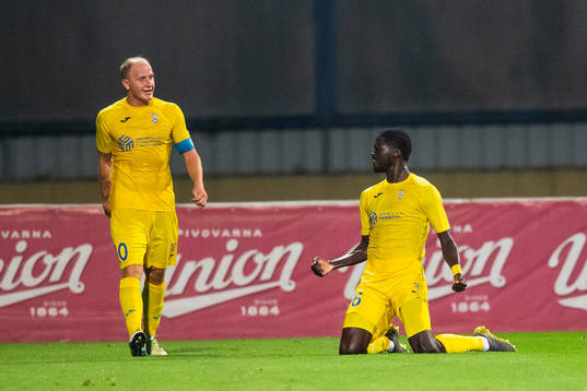 Shamar Nicholson of Domzale celebrates