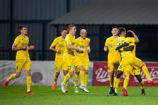 Shamar Nicholson of Domzale celebrate with team mates