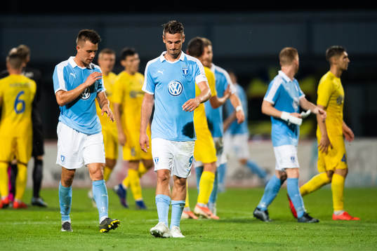 Jonas Knudsen and Markus Rosenberg of Malmö FF look