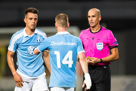 Jonas Knudsen and Anders Christiansen of Malmö FF next to