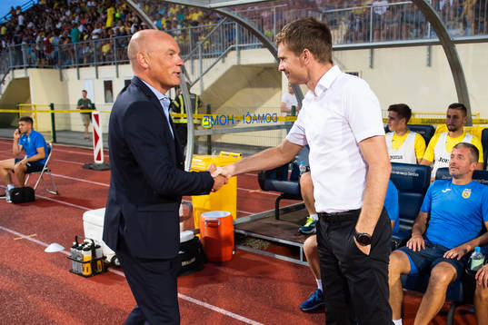 Uwe Rösler, head coach of Malmö FF and Simon Rozman, head