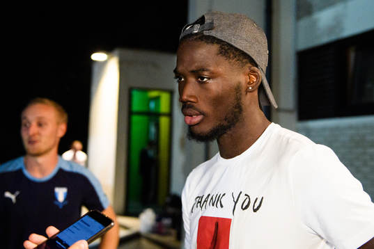 Shamar Nicholson of Domzale and Franz Brorsson of Malmö FF