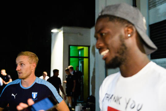 Franz Brorsson of Malmö FF and Shamar Nicholson of Domzale