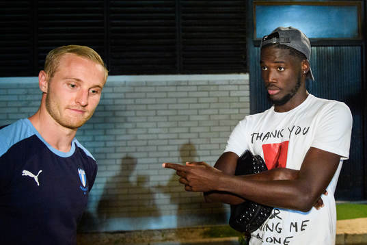 Franz Brorsson of Malmö FF and Shamar Nicholson of Domzale