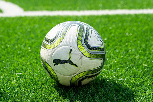 En fotboll ligger på gräsmattan
