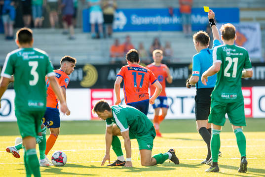 Sondre Brunstad Fet of Aalesund gets a yellow card