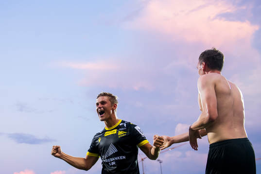 Mathias Idsøe Bringaker of Start celebrates