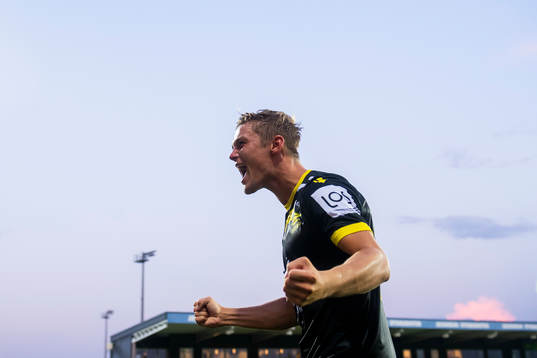 Mathias Idsøe Bringaker of Start celebrates