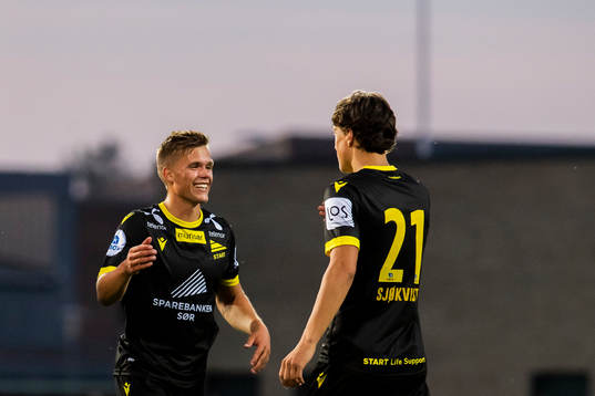 Eirik Wichne and Sander Sjøkvist of Start celebrate
