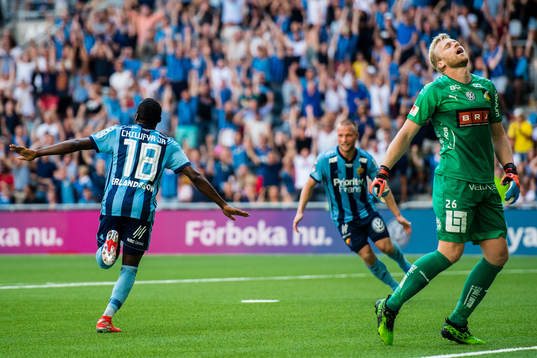 Djurgårdens Edward Chilufya jublar