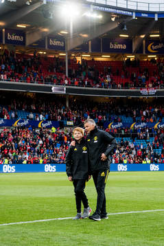 Elijah Solskjær and Ole Gunnar Solskjær, manager of