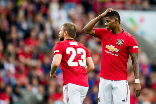 Marcus Rashford of Manchester United looks dejected