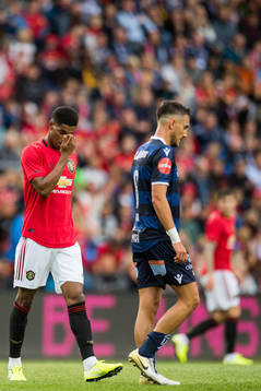 Marcus Rashford of Manchester United looks dejected