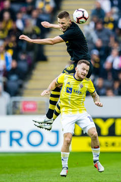 Karol Mets of AIK and Dino Hotic  of Maribor