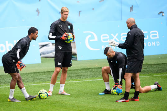 Goalkeepers Lamin Sarr, Mathias Nilsson and Dusan
