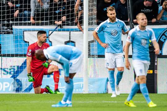 Goalkeeper Dusan Melicharek of Malmö FF looks dejected