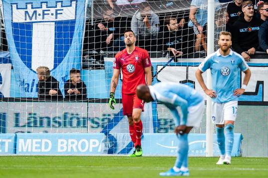 Goalkeeper Dusan Melicharek of Malmö FF looks dejected
