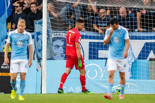 Goalkeeper Dusan Melicharek of Malmö FF looks dejected