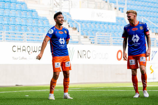 Niklas Castro of Aalesund celebrates with a Fortnite dance