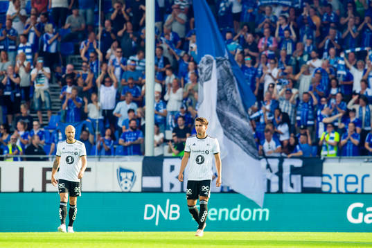 Tore Reginiussen and Anders Trondsen of Rosenborg look
