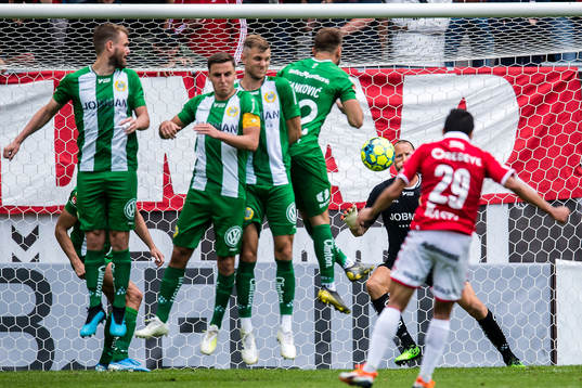 Hammarbys målvakt Johan Wiland räddar