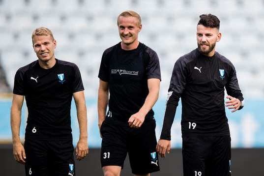 Oscar Lewicki, Franz Brorsson and Erdal Rakip of Malmö FF
