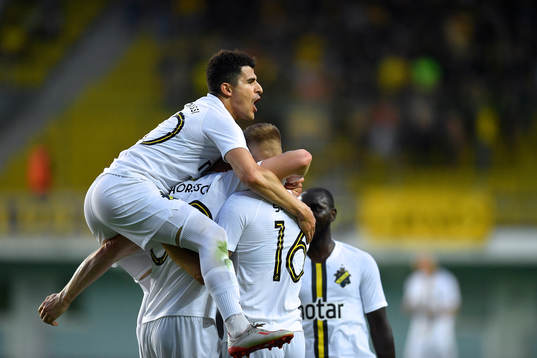 AIK's Tarik Elyonoussi of AIK celebrates