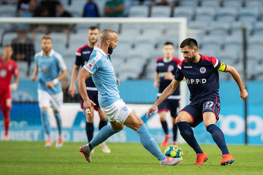 Guillermo Molins of Malmö FF and Frane Cirjak of Zrinjski