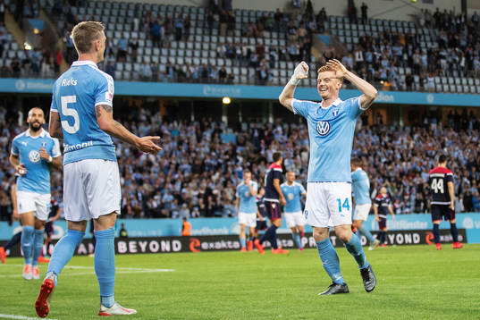 Sören Rieks and Anders Christiansen of Malmö FF celebrates