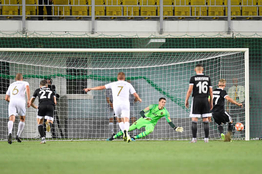 Oscar Linner of AIK receives a goal