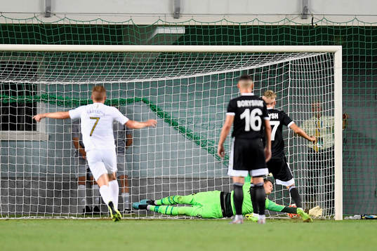 Oscar Linner of AIK receives a goal