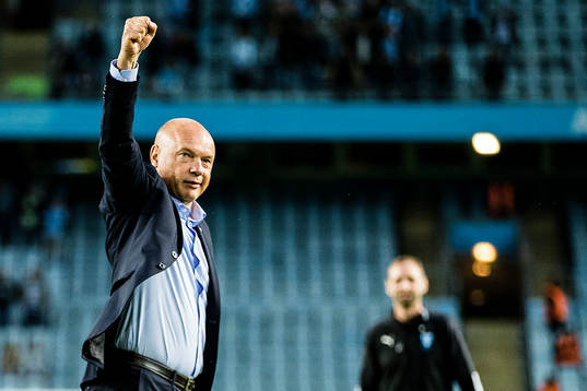 Uwe Rösler, head coach of Malmö FF celebrates