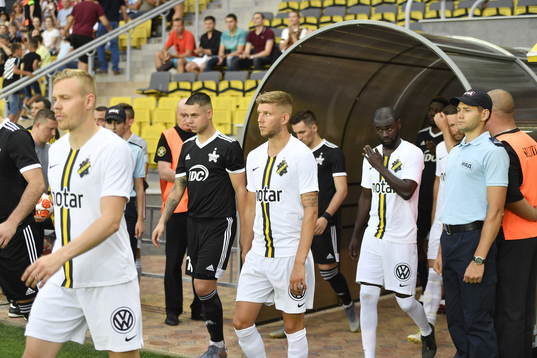 Players of AIK enter Sheriff Stadium