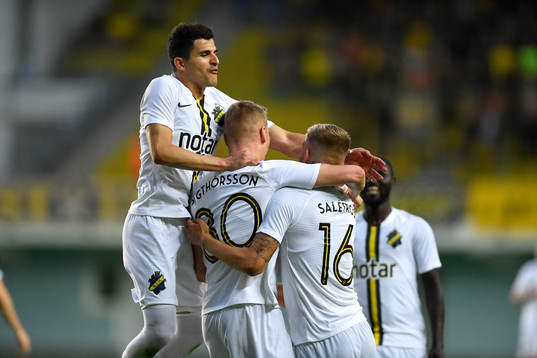Tarik Elyonoussi and Kolbeinn Sigthorsson of AIK celebrates