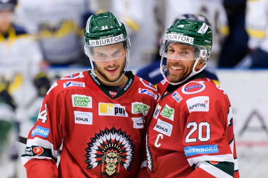 Frölundas Theodor Lennström och Joel Lundqvist jublar