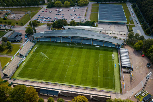 Drönarvy över Landskrona Idrottsplats