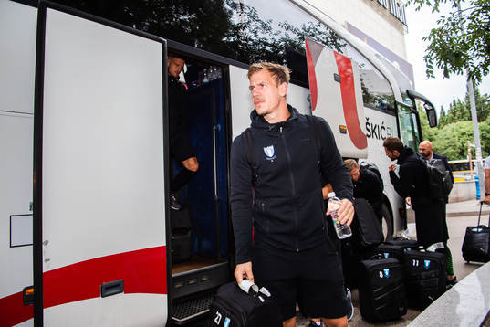 Goalkeeper Johan Dahlin of Malmö FF arrives at the team