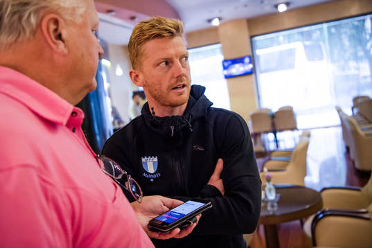 Anders Christiansen of Malmö FF arrives at the team hotel