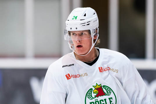 Adam Edström på en träning med ishockeylaget Rögle