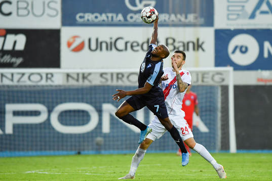 Fouad Bachirou of Malmö FF and Ivan Lendric of Zrinjski