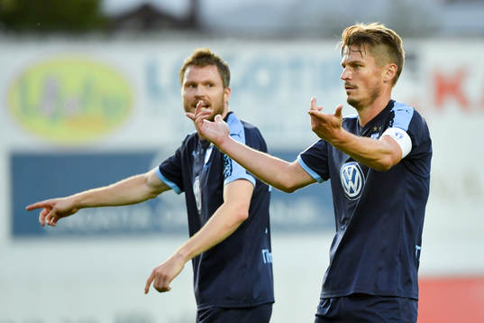 Lasse Nielsen and Markus Rosenberg of Malmö FF reacts
