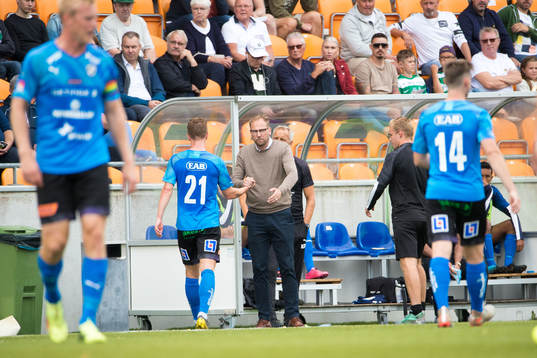 Halmstads Andreas Johansson och tränare Magnus Haglund
