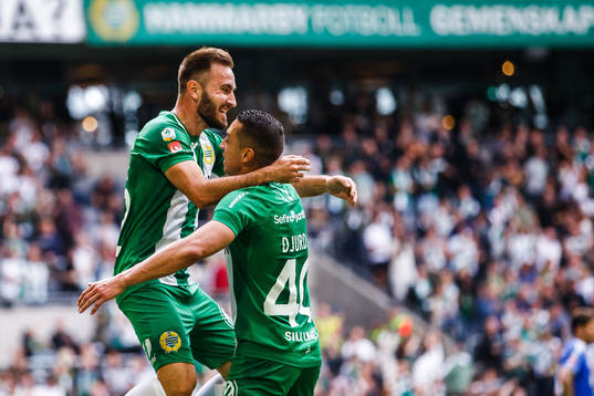 Hammarbys Muamer Tankovic och Nikola Djurdjic jublar