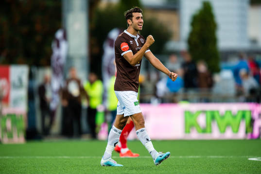 Matchwinner Vetle Winger Dragsnes of Mjøndalen celebrates