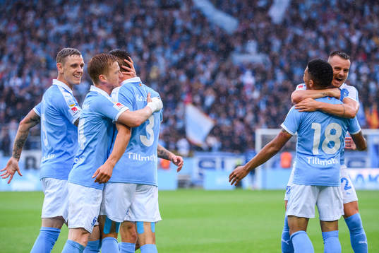 Malmö FFs Anders Christiansen , Jonas Knudsen , Eric