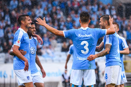 Malmö FFs Markus Rosenberg jublar med Romain Gall, Jonas