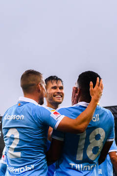 Malmö FFs Eric Larsson, Arnór Traustason och Romain Gall